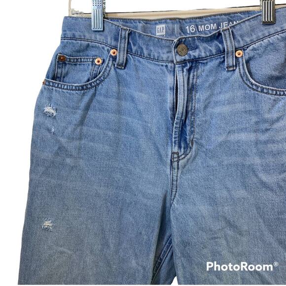 GAP Denim Mom Jeans Distressed Raw Hem 16 Youth - Picture 2 of 5